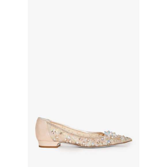 Rene Caovilla Shoes - Rene Caovilla Beige Crystal Embellished 'Cinderella' Pointed Toe Flats Size 35